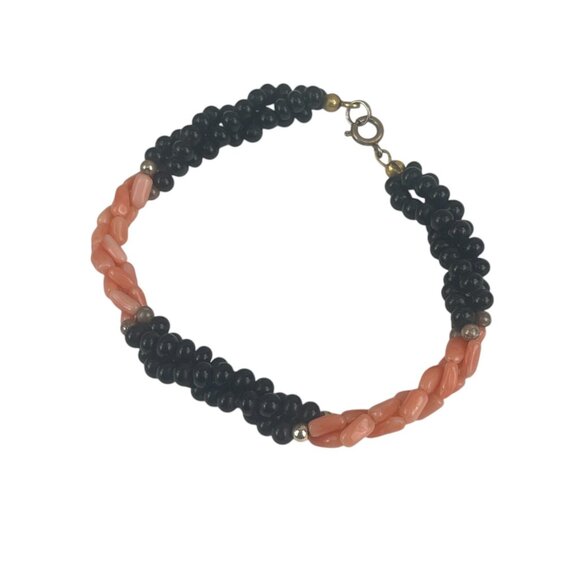 Black & Coral Beaded Twisted Bracelet With Gold-Tone Clasp - Picture 4 of 5